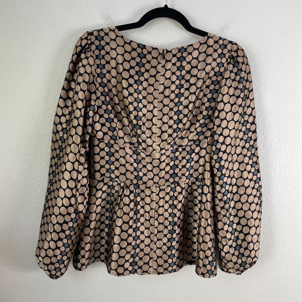 Nanette Lepore Black and Beige Polka Dot Long Sleeve Top - Picture 12 of 13